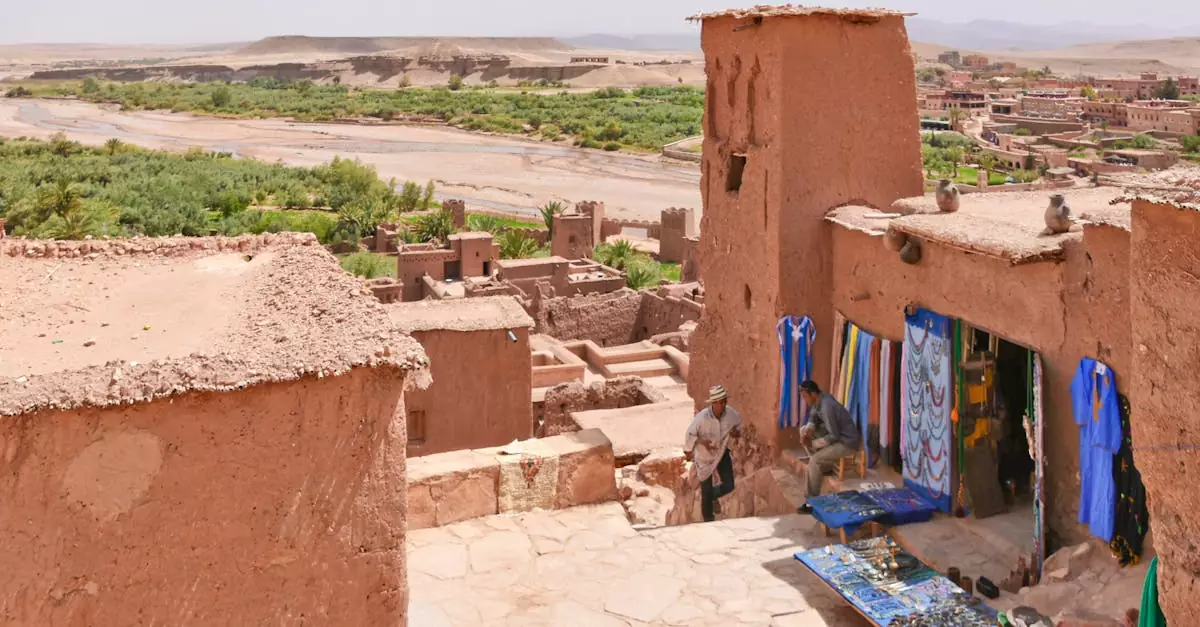 Explore the vibrant market in historic Aït Benhaddou, a UNESCO World Heritage site in Morocco.