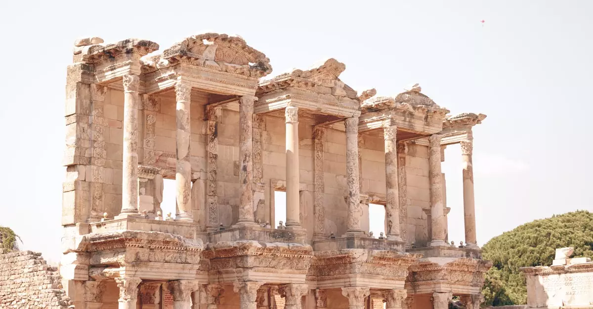 Explore the ancient architecture of the Celsus Library in Ephesus, Turkey, showcasing historical grandeur.