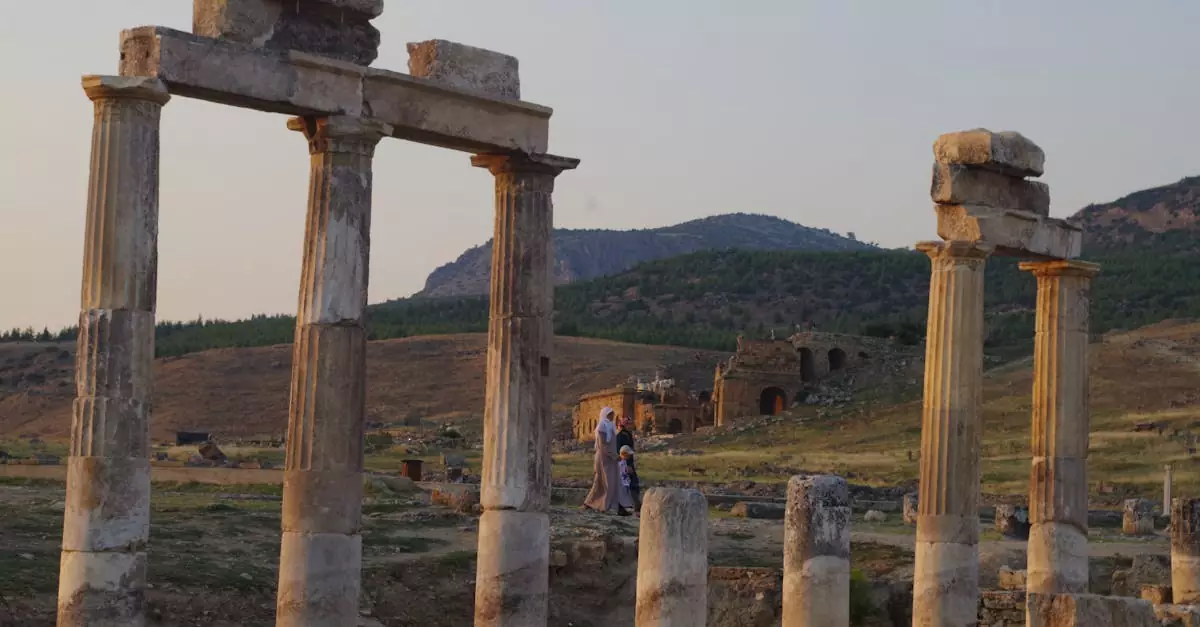 Explore the ancient ruins of Hierapolis with scenic surroundings in Denizli, Turkey.