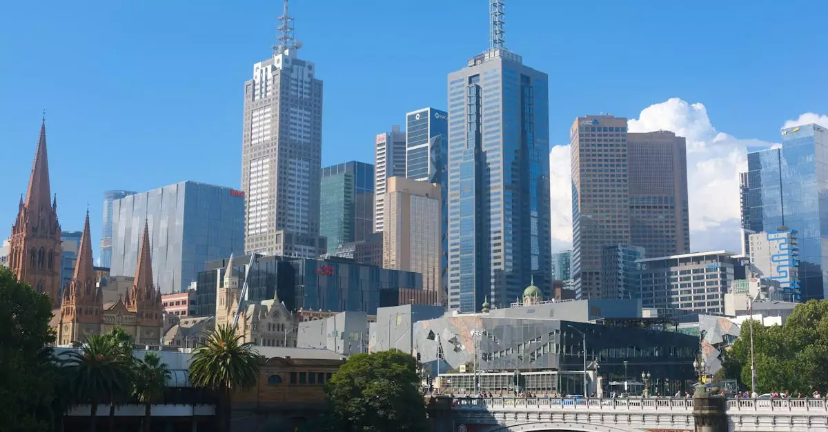 Vibrant view of Melbourne's skyline featuring modern skyscrapers and historical architecture.