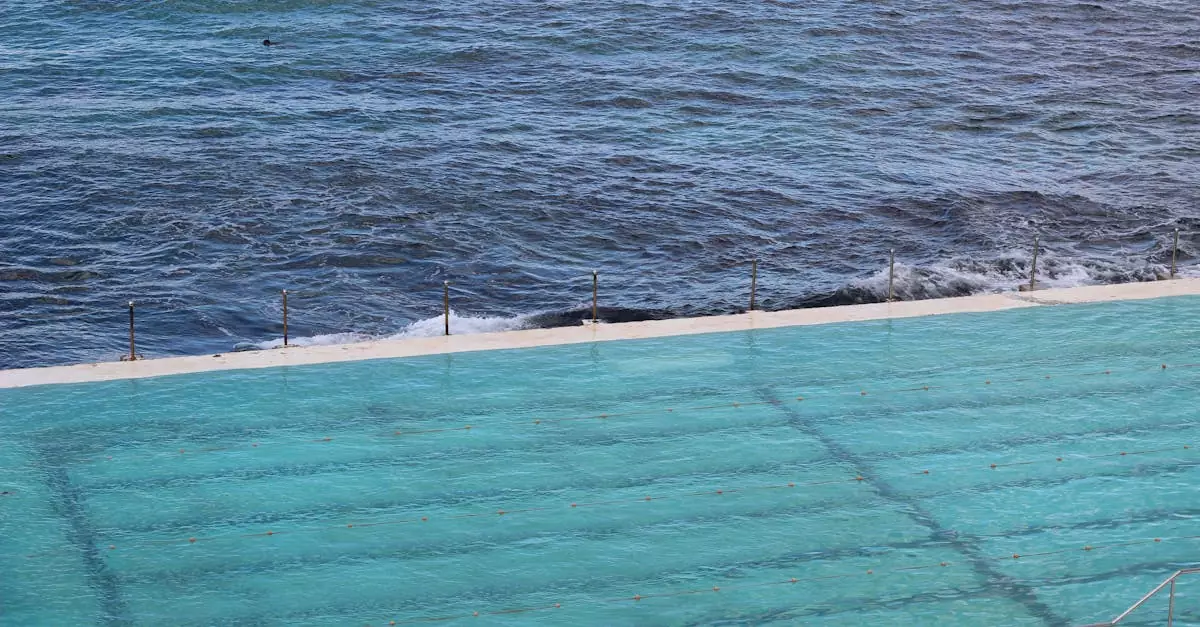 Captivating view of Bondi Icebergs Pool against the serene ocean backdrop at Bondi Beach, Australia.