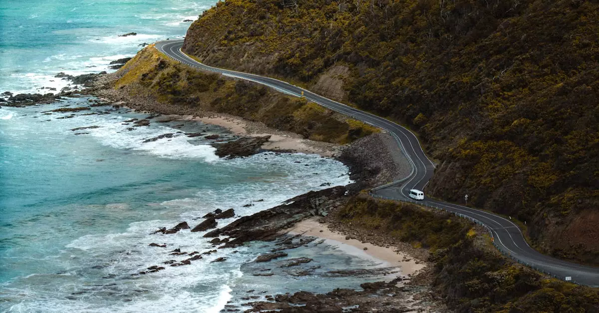 Aerial view of the picturesque Great Ocean Road in Lorne, Victoria, Australia.