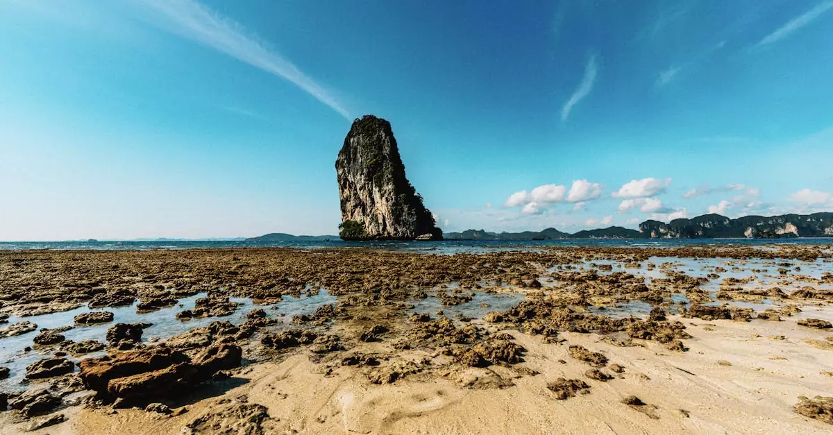 A breathtaking view of a limestone karst formation in the tranquil waters of Phang Nga, Thailand.