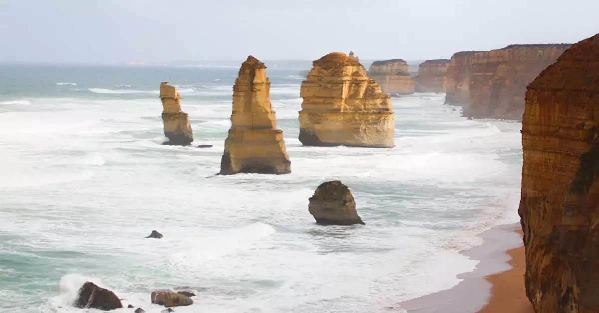 Breathtaking view of the Twelve Apostles rock formations on Australia's coastline, capturing natural beauty.