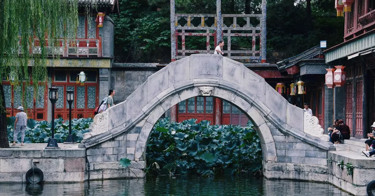 A serene view of the iconic footbridge at the Summer Palace, Beijing, China.