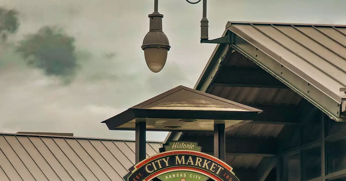 Iconic City Market sign in Kansas City, showcasing historic district charm and urban design.