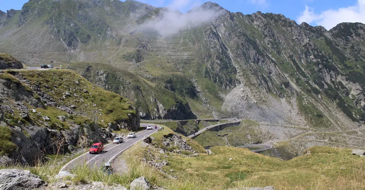 Discover the breathtaking curves of Transfăgărășan Highway in the majestic Carpathian Mountains.