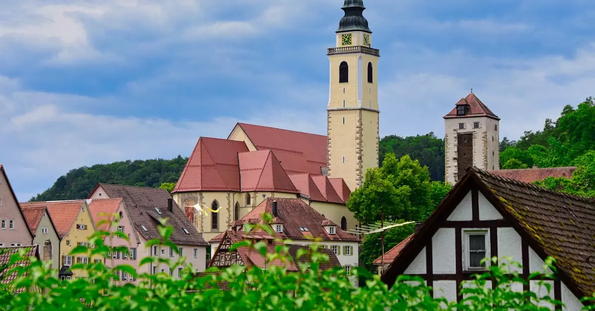 Scenic view of Horb am Neckar with church towers in a quaint village setting.