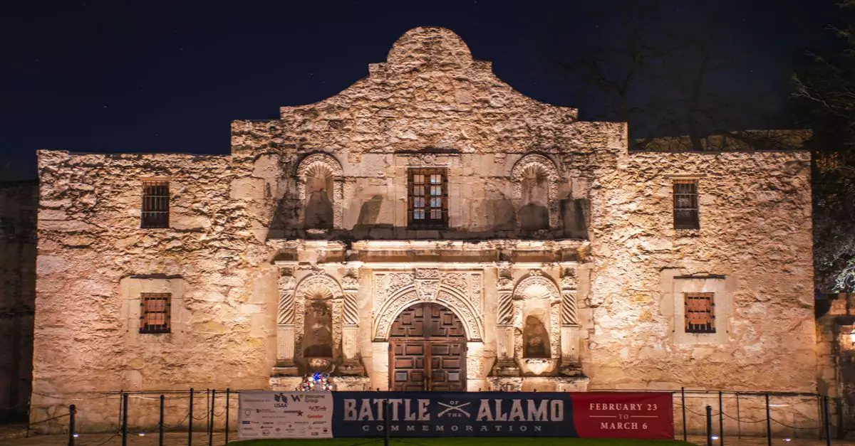 Stunning night view of the Alamo Mission in San Antonio, Texas, beautifully illuminated.