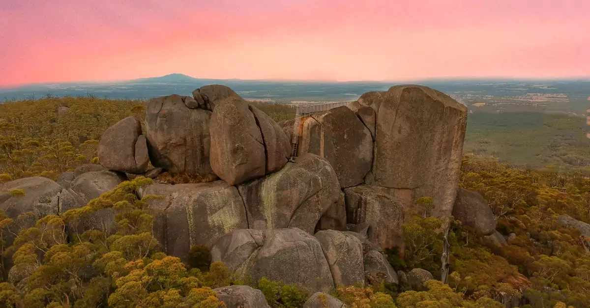 Breathtaking sunset view of rock formations in Porongurup National Park, Albany, Australia.