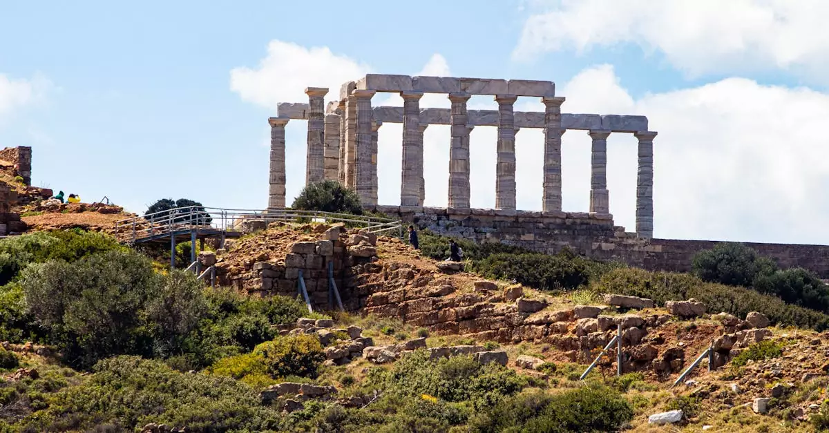 Explore the ancient Temple of Poseidon at Cape Sounion, Greece, with stunning coastal views.