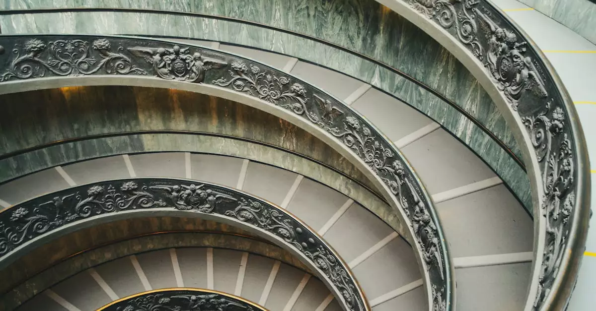 Intricate design of the Vatican Museum's iconic spiral staircase in Rome, Italy.