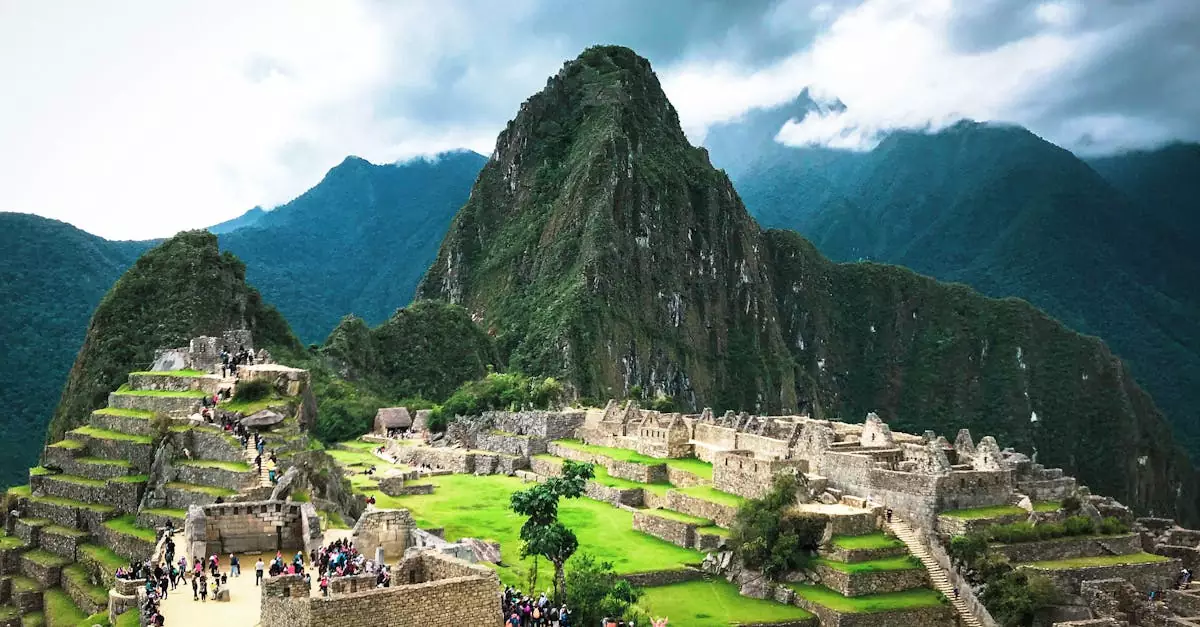 Breathtaking view of the ancient Incan city Machu Picchu in the Peruvian Andes.