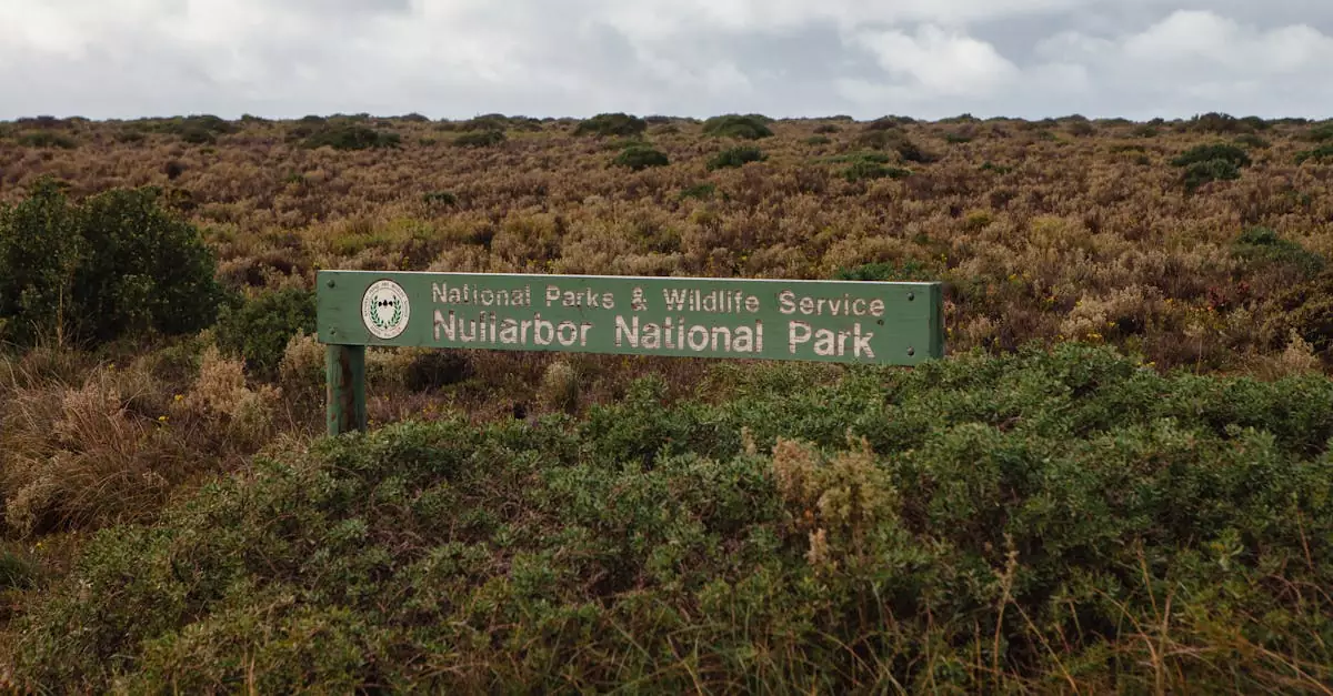 Sign at Nullarbor National Park showcasing its expansive wilderness in South Australia.