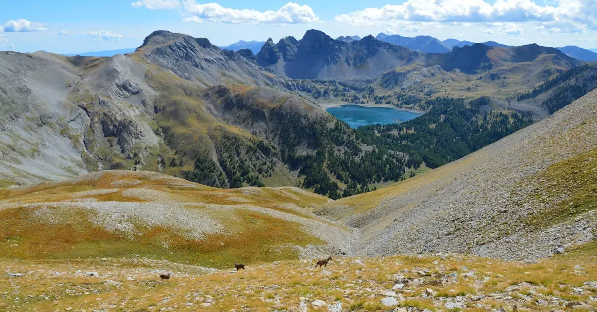 Beautiful view of the Alpine mountains and a lake within a national park in France.