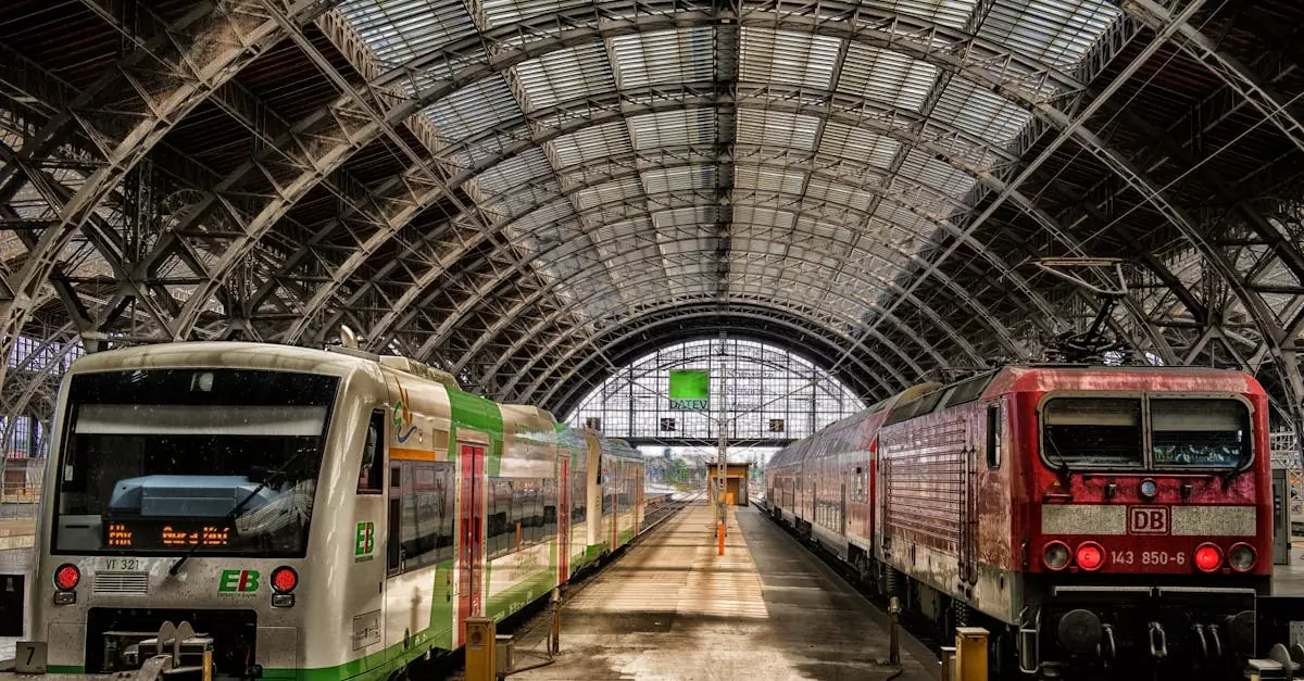 Captivating view of trains at Leipzig Hauptbahnhof, showcasing grand architecture and travel dynamics.