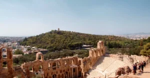 Ancient theater Odeon of Herodes Atticus below the Acropolis in Athens, Greece.