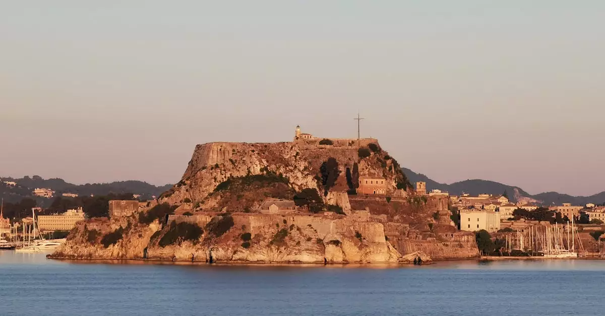 Explore the historic Old Fortress of Corfu, Greece along a stunning seafront view.