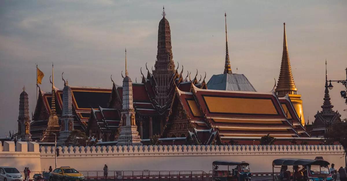 Captivating photo of Wat Phra Kaew temple in Bangkok, showcasing its intricate architecture at dusk.
