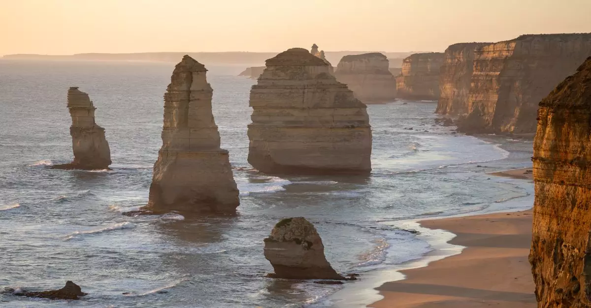 Breathtaking sunset view of the Twelve Apostles along the Great Ocean Road in Victoria, Australia.