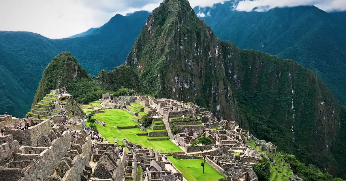 Explore the breathtaking ancient ruins of Machu Picchu set in Peru's stunning Andes mountains.