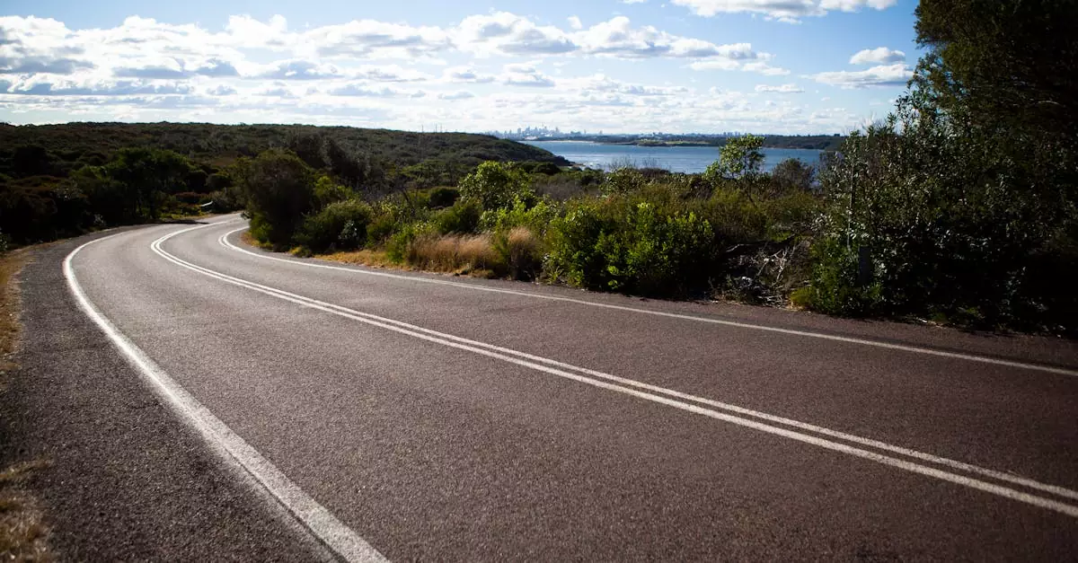 Empty winding road with coastal view near Sydney, Australia