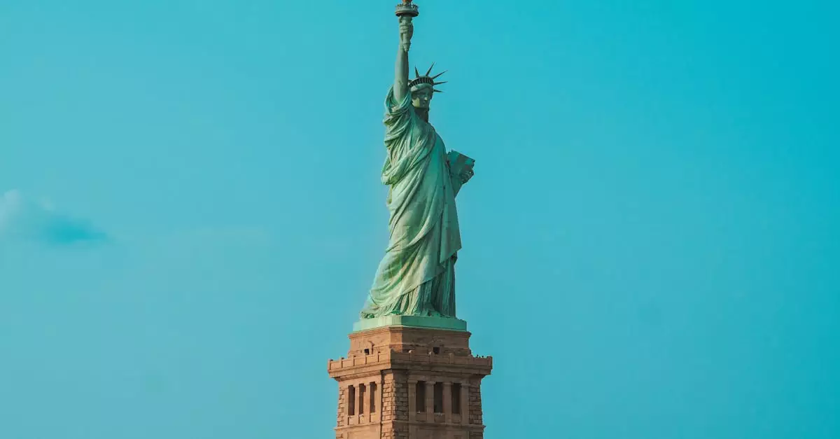 The iconic Statue of Liberty stands tall in New York City, a symbol of freedom and hope.