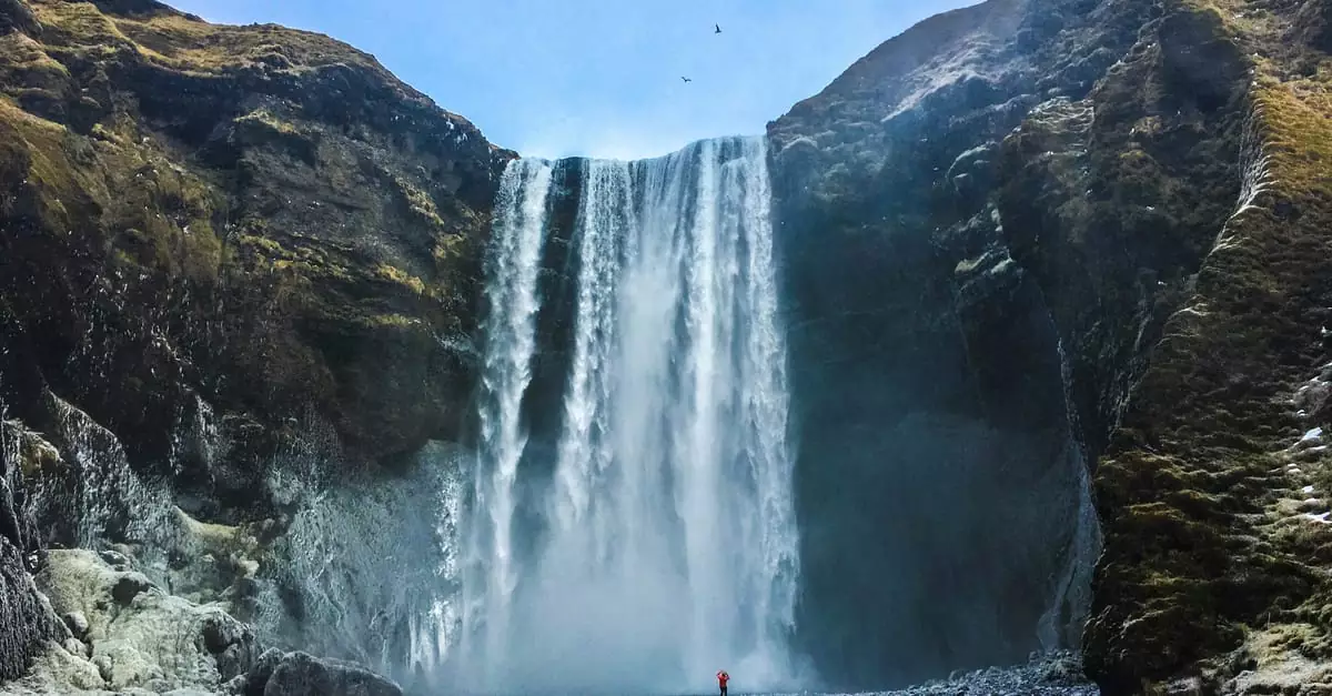 A breathtaking view of Skogafoss waterfall in Iceland, showcasing its majestic cascade.