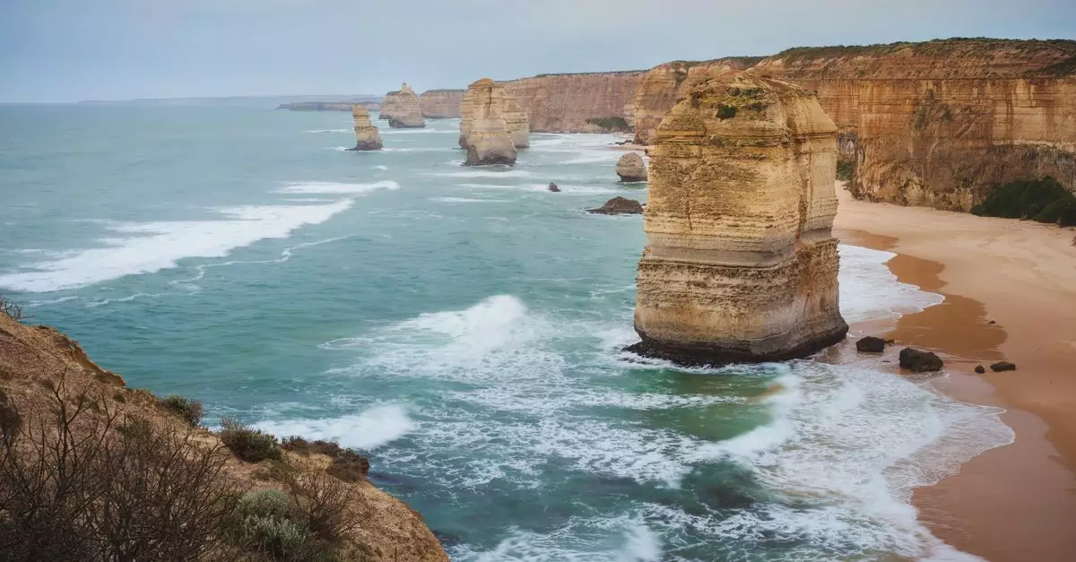 Stunning coastal view of the Twelve Apostles rock formations on Great Ocean Road, Victoria.