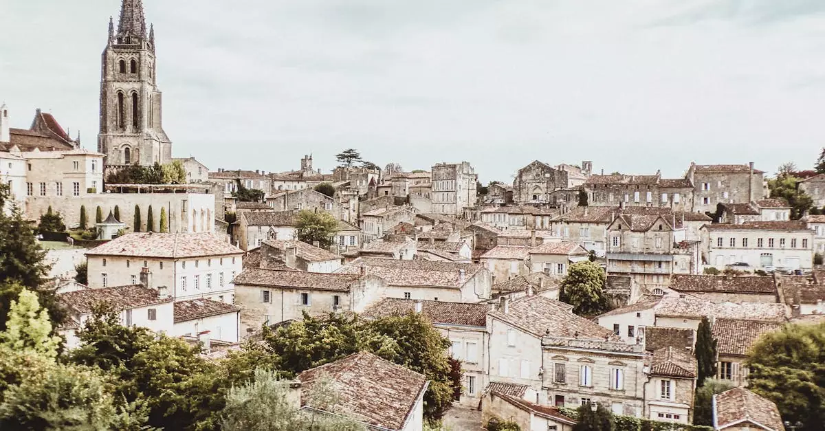 Discover the charming architecture of Saint &Eacute;milion, France, with its historic buildings and scenic landscape.