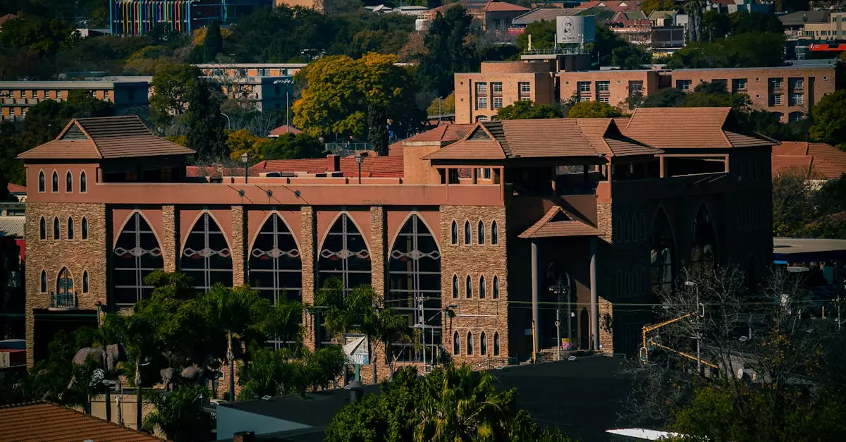Stunning architectural blend in Pretoria featuring local landmarks under vibrant sunlight.