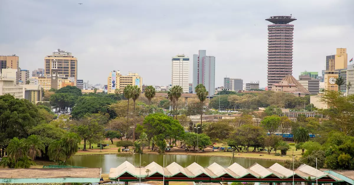 A stunning aerial view of Nairobi showcasing KICC and Uhuru Park with skyscrapers in the backdrop.