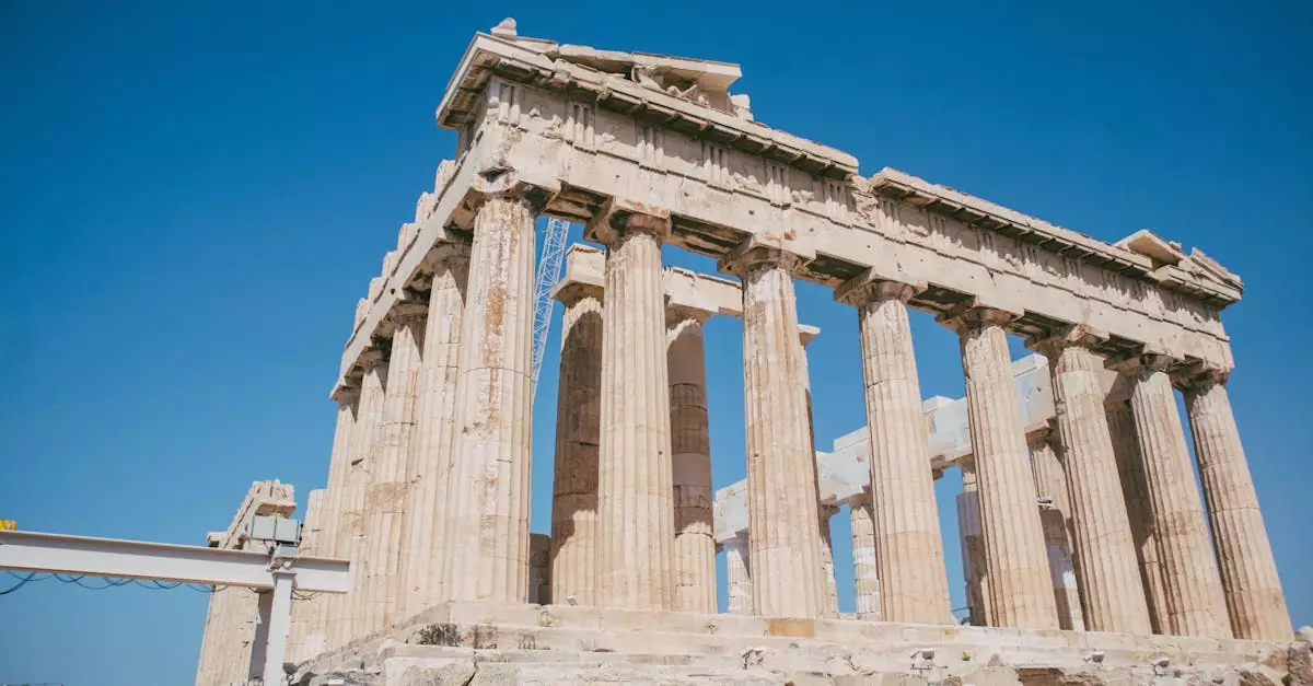 Explore the ancient beauty of the Parthenon in Athens under a clear blue sky.