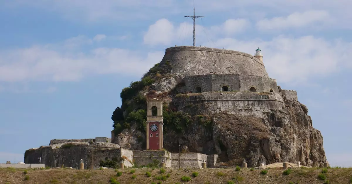 Historic Old Fortress in Corfu, Greece, captured on a sunny day, showcasing its ancient architecture and stone structure.