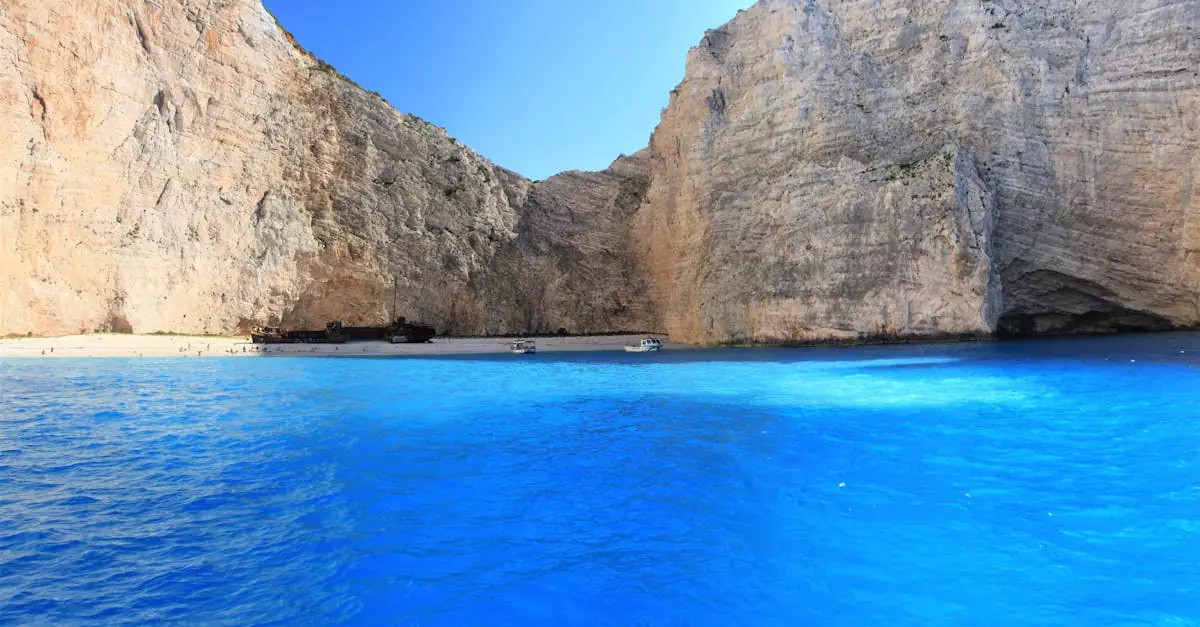 Discover the breathtaking turquoise waters and iconic shipwreck at Navagio Beach in Zakinthos, Greece.
