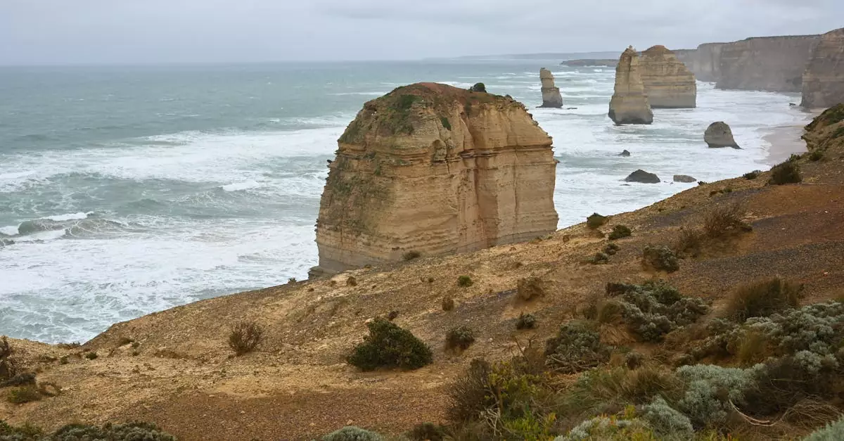 Spectacular coastal rock formations at the Twelve Apostles along Australia's Great Ocean Road.