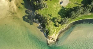 Stunning aerial view of a coastal landscape near Mallacoota, Victoria, Australia.