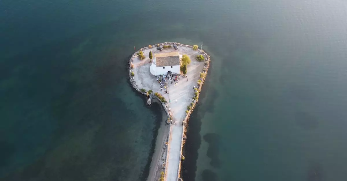Discover the scenic beauty of the Ypapanti Church located on an islet in Corfu, Greece.