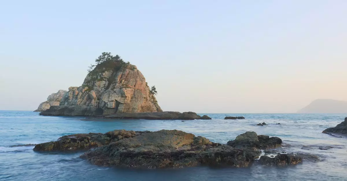 Beautiful landscape of Oryukdo Islands with rock formations in Busan, South Korea.