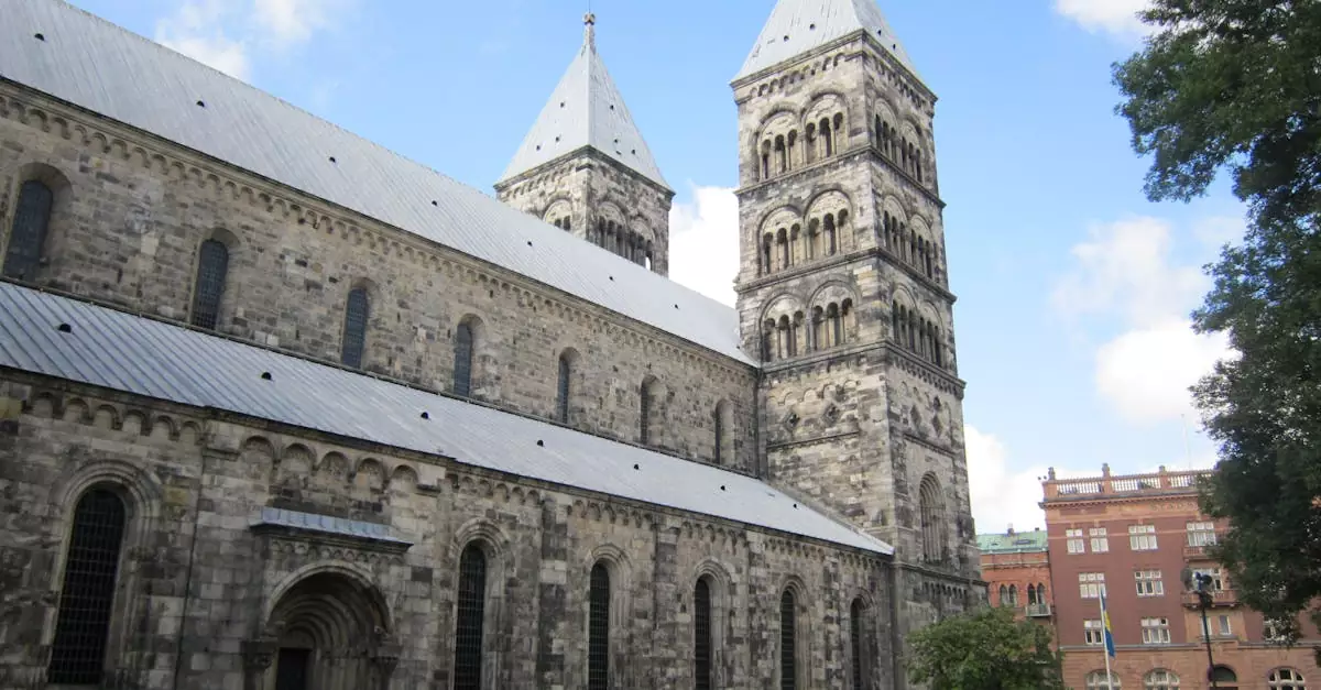 Explore the historic Romanesque architecture of Lund Cathedral in Sweden.