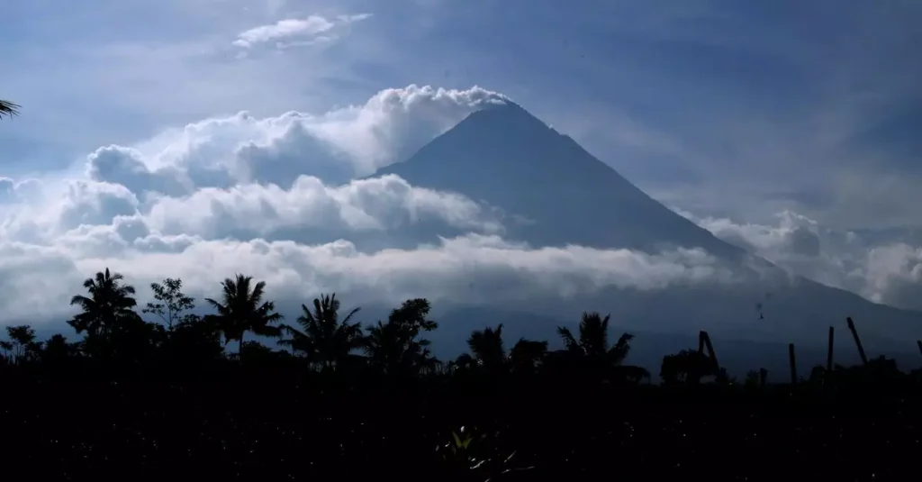 Best Active Volcanoes: A 2026 Traveler's Guide 2 Silhouette of dark palm trees against marvellous volcano mountain emitting smoke in sunny day