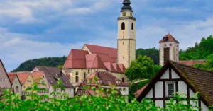 Scenic view of Horb am Neckar with church towers in a quaint village setting.