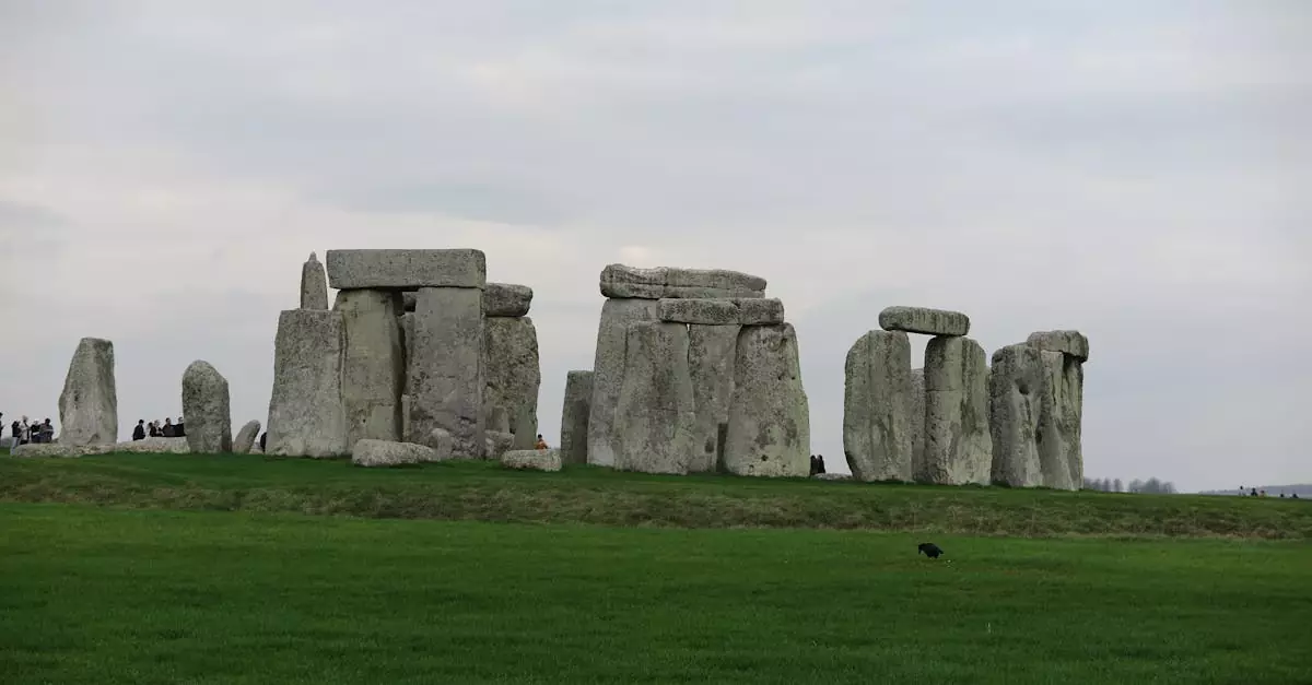 Iconic Stonehenge landmark in Salisbury, England on a cloudy day.