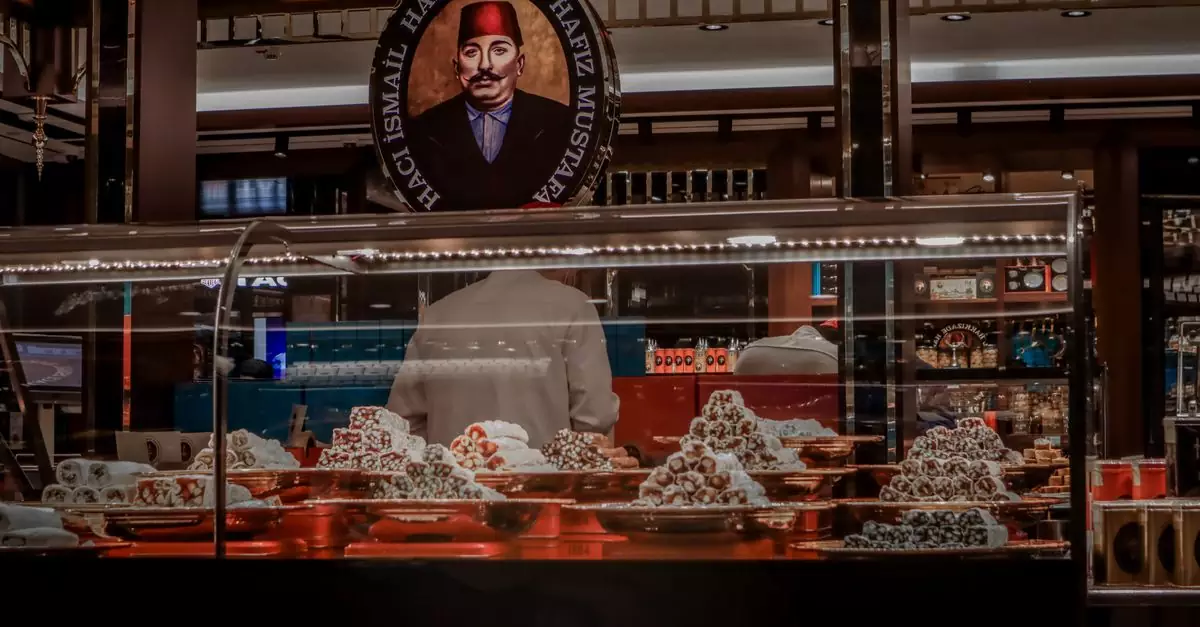 A gourmet display of traditional Turkish delights in a luxury Istanbul market.