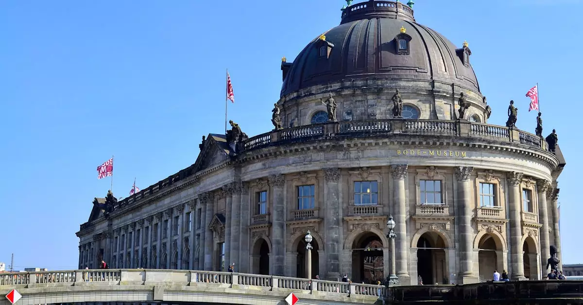 View of the iconic Bode Museum on Museum Island, Berlin, famous for its architecture and art collections.