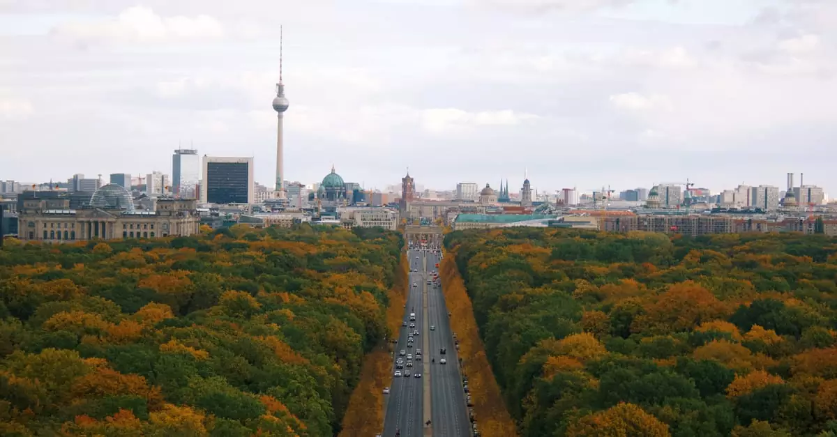 Stunning autumn cityscape of Berlin with the Tiergarten and TV Tower in the background.