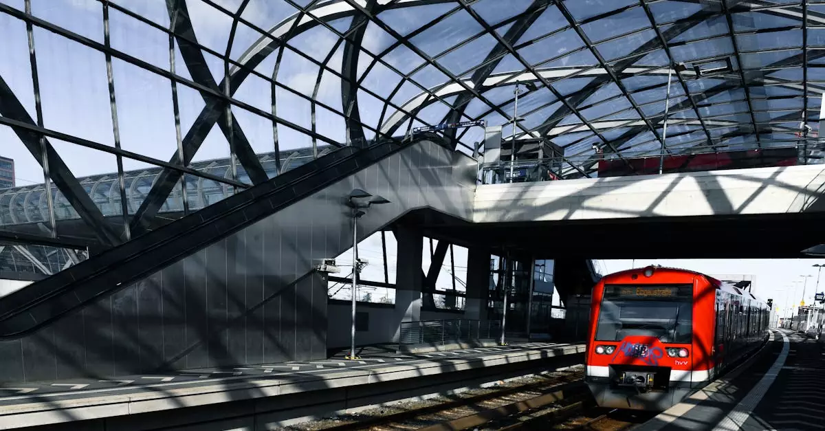 Explore the modern design of the Elbbrücken station in Hamburg, featuring stunning glass architecture.
