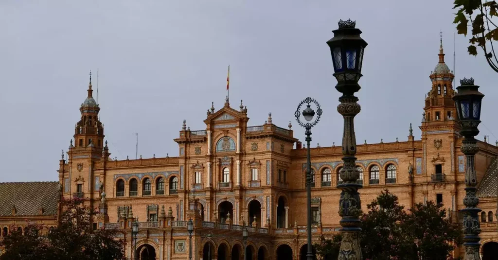 Beautiful view of Plaza de España's architecture in Seville, Spain showcasing historic charm.
