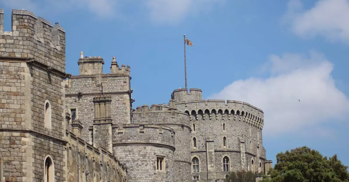 A stunning view of Windsor Castle's historic architecture against a clear blue sky.
