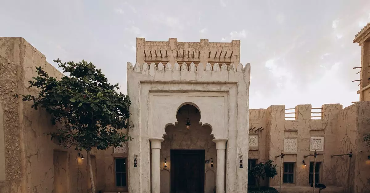 Experience the timeless beauty of traditional Arabic architecture in a tranquil Dubai courtyard.